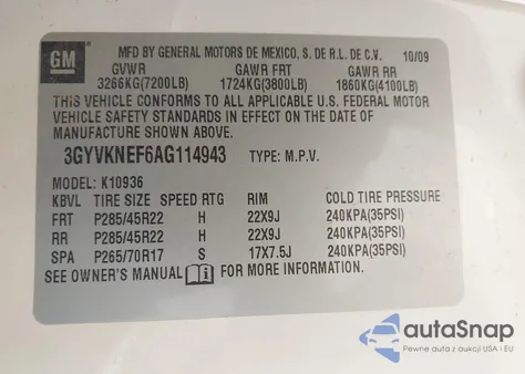 2010 Cadillac Escalade Ext Premium из США, поврежденный, VIN 3GYVKNEF6AG114943